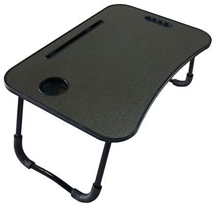 THE DUO Station de travail pour ordinateur portable pour lit et canapé - Table portable pliable pour lit, bureau pour ordinateur portable pour travailler, lire, manger - Bois noir, 66 x 44,5 cm