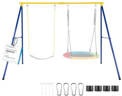 COSTWAY Estructura Resistente para Columpio hasta 300 kg, Estructura en Acero con Forma de A para Columpio con Palos, Mosquetón y Cobertura en los Pies, Parque Infantil Jardín Parque (Estructura)