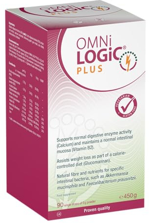 OMNi LOGiC Plus | Dietary Fibre | with Glucomannan, Vitamin B2, Vitamin D3 and Calcium | Vegetarian | Gluten-Free | Powder | 450 g