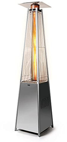 MBH - Estufa exterior para terrazas de hostelería FLAMME. Calefactor exterior a gas butano para terraza de bar y restaurante. Color Plata.