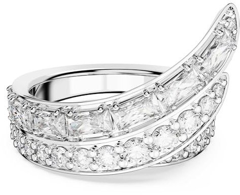 Swarovski Bague cocktail Hyperbola à deux bandes, ornées de cristaux incolores, en métal rhodié