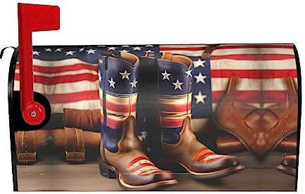 Briefkastenabdeckung, amerikanische Flagge mit Cowboystiefeln, magnetisch, Größe 45,7 x 53,3 cm, für den Außenbereich, Garten, Briefkasten-Dekorationen