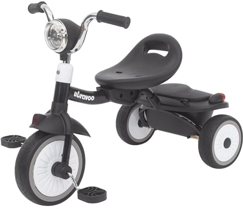 UBRAVOO Baby Dreirad, Faltbares Kleinkind-Trike mit Pedalen, coolen Lichtern, langlebigen Rädern und bequemem Sitz, Baby First Walker Trike für 1-5 Jahre alte Mädchen, Jungen (Schwarz)