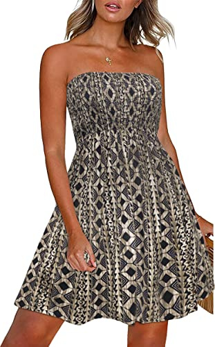 Summer Dresses For Women Strapless Bandeau Dress Sleeveless Sundress | soft and breathable, stretchy flatting, backless and off shoulder design, casual beach cover up dresses
