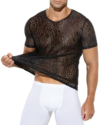 Casey Kevin Haut Sexy Homme, T-Shirt Resille, Tee Shirt Transparent Homme