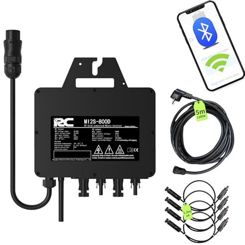 RC Mikro-Wechselrichter 800 W, 26-60V DC Eingang, Solar-Wechselrichter MPPT Mikro-Netzeinspeise-Konverter mit WiFi-Überwachung für Mobiltelefone, Schwarz,0% VAT