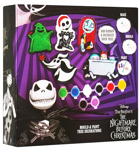 Disney The Nightmare Before Christmas Kit DIY Décoration de Sapin de Noël à Peindre Plâtre pour Moulage, Peinture Enfant Boules de Noel, Idée Cadeau (Violet TNBC)