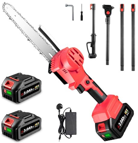 Cordless Pole Saw Electric Chainsaw - 2 in 1 Cordless 8 inch Pole Saw, 4 Sections 7.4Ft Detachable Extension Pole Pruning Saw for Tree Trimming Branches Wood Cutting