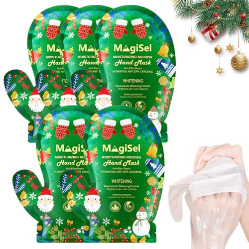 5 Paia Maschera Mani Natale, Maschera Mani Idratante Alla Niacinamide Natale, Maschere per Le Mani Idratanti Esfolianti, Maschera per Mani Skinny Elastica, per Mani Secche e Screpolate