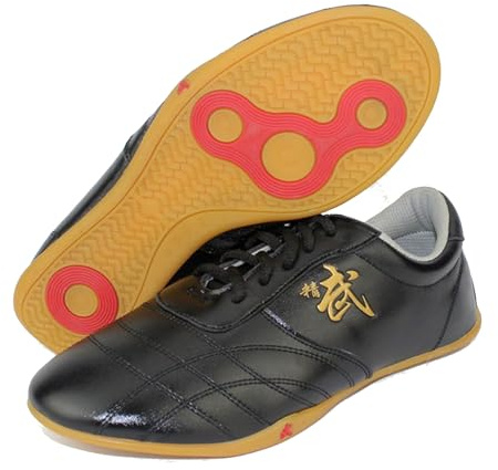 Scarpe per Arti Marziali in Pelle da Donna Kung Fu Tai Chi Scarpe Donna Uomo Cinese Wu Shu Scarpe da Ginnastica Karate Taekwondo Sneakers Boxe Tai Ji Kong Fu Scarpe Sportive(Size:43EU,Color:Black)