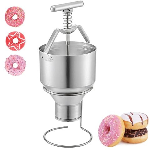 3L Manuell Donut Depositor, Mini Rostfritt stål Donut Smet Dispenser, 6 tjocklekar justering, Donut Dropper Hocker med stativ, Donut Maker maskin för hem och kommersiellt bruk