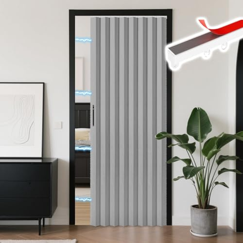 RINHARTEX Juego de cortinas magnéticas opacas estilo acordeón para puerta, incluye rieles para armario, plisada, plegable, puerta de acordeón, divisor de habitación, dormitorio, baño