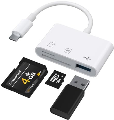 SD Card Reader for iPhone iPad, 3 in 1 Lightning to Micro SD/SD Card Adapter, Memory Card Reader Adapter, Camera Card Viewer with SD & TF card slots, Plug and Play