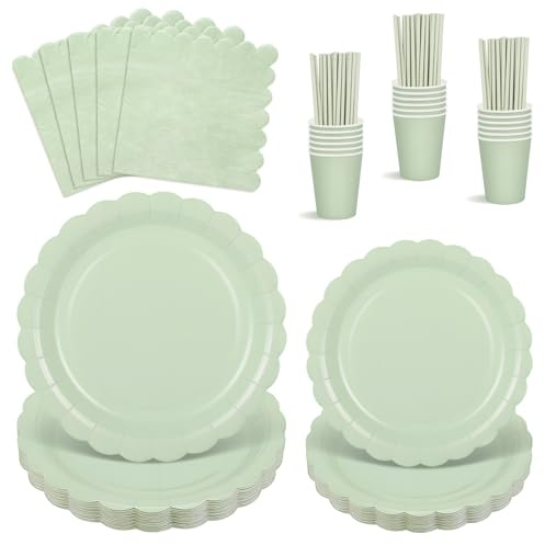 Set Stoviglie Festa 125 Pezzi Verde Salvia Per 25 Ospiti