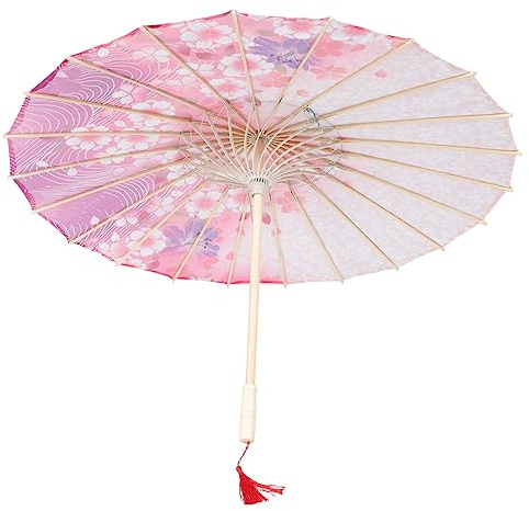 Beaupretty Japanese Silk Cloth Umbrella 32 Inch Traditional Parasol for Wedding Photography Cosplay Party Decoration with Smooth Wooden Handle