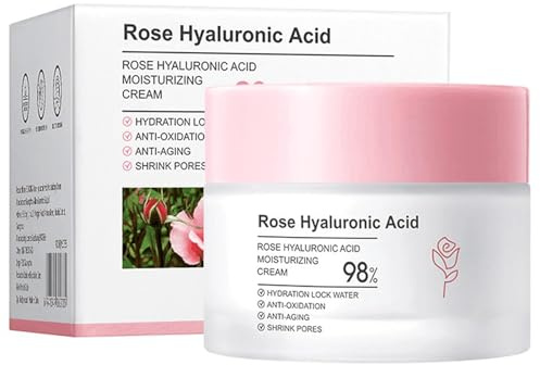 Rose Day Face Cream,Hyaluronic Acid Moisturizing Cream with Natural Rose Oil,Deep Hydration Moisturizing and Firming Face,Rose Water Revitalizing Day Cream For All Skin