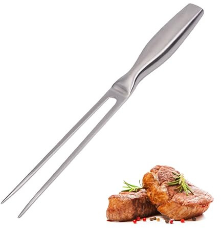 Fourchette a Viande en Acier Inoxydable de 27 cm, Acier Inoxydable, pour Steak, Rôti, Poulet Rôti & Légumes - Fourchette pour Grill Non Tachetée avec Longues Dents pour Retourner et Fixer（Argent）