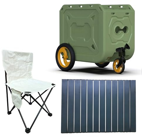 Sunydog Bicicletas Plegables Carro para Bicicleta Remolque, Ciclismo y Camping Capacidad de Carga de 25 Kg Espacio de Almacenamiento de 128 L Neumáticos de PU No Inflables (Verde with Table Camping