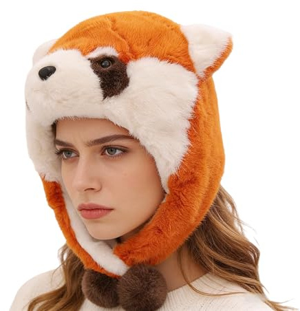 Cappelli a forma di animale per bambini, a forma di procione, con texture morbida, cappello con orecchie di animale in peluche, per donne e adolescenti, costume per cosplay, attività all'aperto,