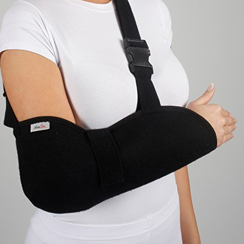 ArmoLine Deluxe Arm Sling Breathable Fabric for Black Broken Arm Bandage for broken wrist shoulder immobilizer (XL)