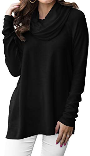 Minclouse Pull à Manches Longues et col bénitier pour Femme - Col roulé - Décontracté - Ample - Tunique, Noir, Large