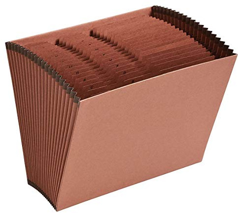 1InTheOffice Expandable Files Folders, Accordion File Folder Letter Size, Alphabetical File Organizer, 21-Pocket, A-Z Index, Brown
