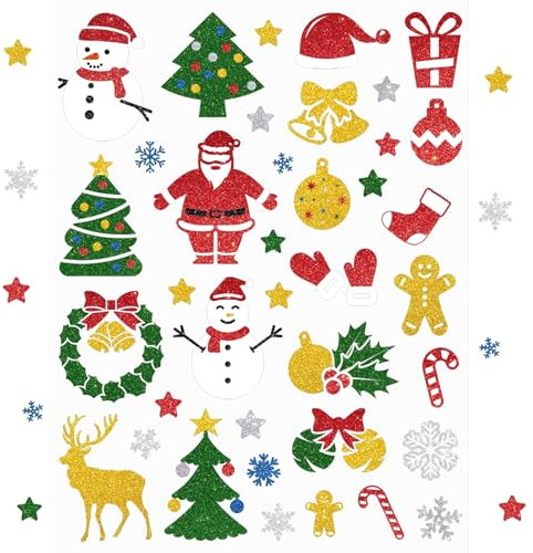 Pegatinas navideñas, 304 unidades, pegatinas brillantes, autoadhesivas, decoración navideña, regalos, árboles de Navidad, botas, copo de nieve, estrella para manualidades y decoración navideñas