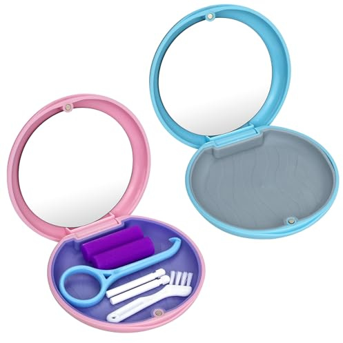 2 Piezas caja ferula dental con Herramienta de Eliminación de Alineadores y Masticador Invisible, Apto Aparatos de Ortodoncia, Alineadores Invisibles y Fundas Dentales (Rosa+Azul)