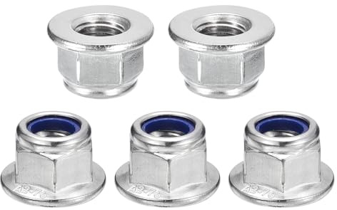 sourcing map M12x1.75mm Flange Nylon Insert Lock Nuts, 5Pcs 304 Stainless Steel Metric Hex Lock Nuts Self Locking Nuts for Industrial Construction Fasteners