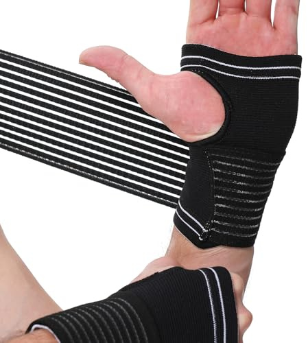 NEOtech Care Banda de sujeción para la palma de la mano y el pulgar - Elástica y transpirable - Tira de compresión ajustable (Negro, Talla M, 2 Unidades)