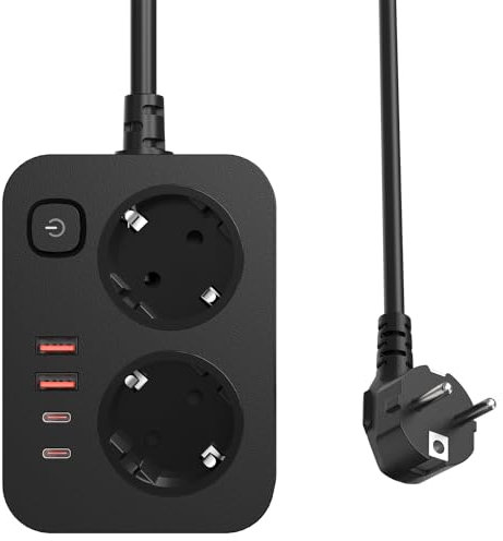2 Fach Steckdosenleiste mit Schalter, EYMUOBC 6-in-1 Mehrfachsteckdose mit USB, Überspannungsschutz, 2m Verlängerungskabel für Schreibtisch Küche Zuhause und Reisen