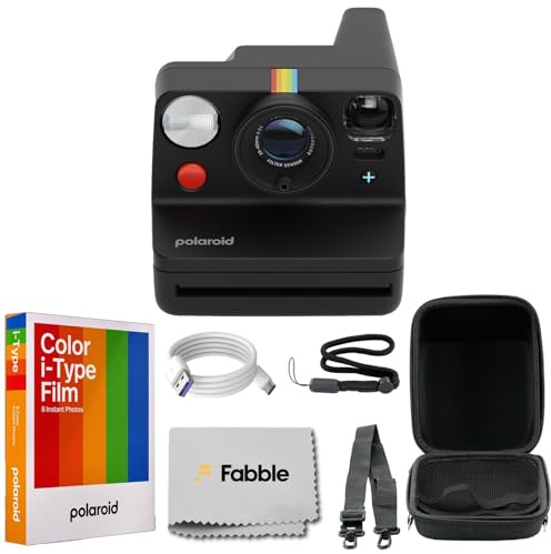 Polaroid Now+ Generation 3 I-Type Instant Film Camera (Black) Bundle with Polaroid Color I-Type Film (8 Exposures), Hard Protective Case and USB-C 6 ft. Cable