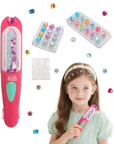 PLAYFULBAY Geschenk Mädchen 5 6 7 8 9 Jahre – Haarschmuck Stempel Set, Wiederverwendbare Diamant & transparente Druckknopf, DIY Haarschmuck Spielzeug