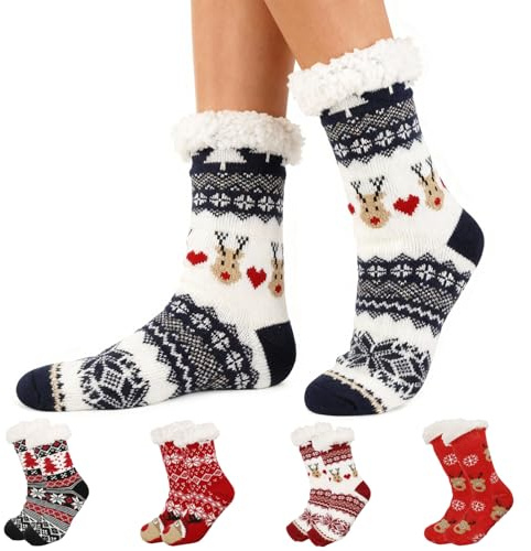 Moerstar Calze Natalizie Donna Uomo, Calze Antiscivolo Natale, Calzini Natalizi Soffici Morbidi Accessori Invernali Regali Natale per Uomo Donna (Stile C)