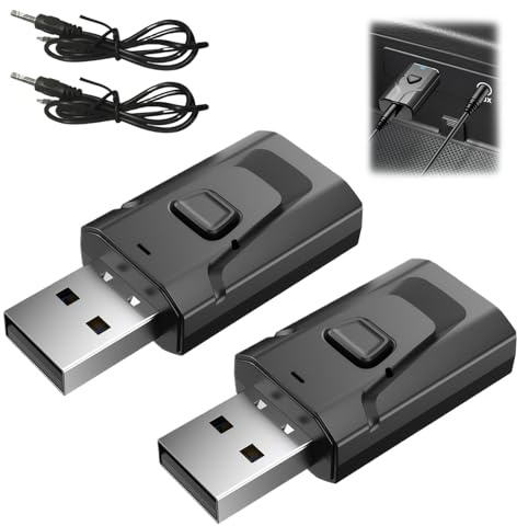 2 adattatori USB Bluetooth USB con cavo audio da 3,5 mm, compatibili con vari dispositivi, tra cui computer, televisori, proiettori, altoparlanti e altoparlanti per auto