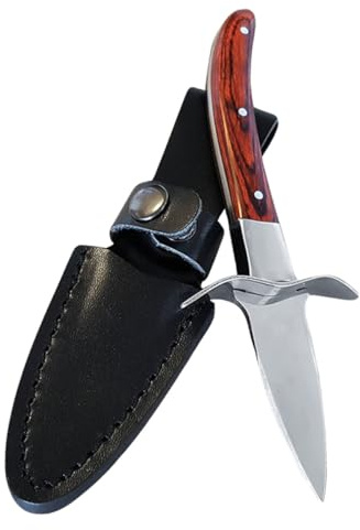 SHINEOFI Cuchillo Herramienta Ligera y Segura con Mango de Madera Marrón para Abrir Ostras y Hoja de Acero Inoxidable para Mariscos en Picnics y Fiestas Privadas