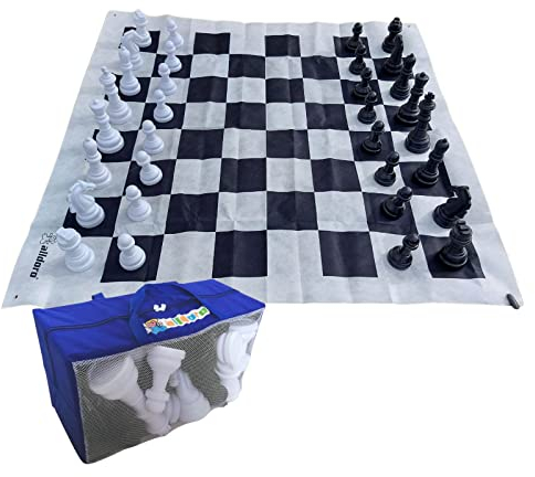 alldoro 60080 XXL-Schach-Spiel 158 x 158 cm, riesiges Brettspiel mit 32 Schachfiguren & Tragetasche, Strategiespiel für Garten, Indoor & Outdoor