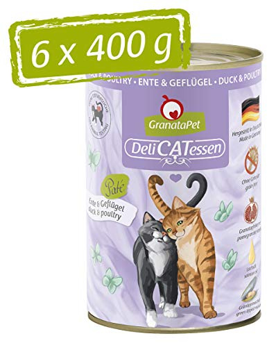 GranataPet Delicatessen - Lot de 6 boîtes de 400 g de Nourriture Humide au Canard et à la volaille - Nourriture pour Chats - pour Les gourmets - sans céréales et sans Sucre ajoutés