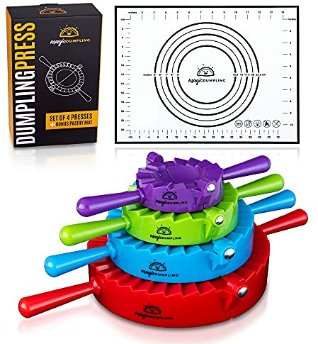 Magic Dumpling Maker Kit, Set of 4 - Mold Ravioli, Empanadas, Momos, Gyozas, Pot Stickers, Jamaican Beef Patties, Pierogi and Calzones - Wonton Dough Press and Pasta Making Tools