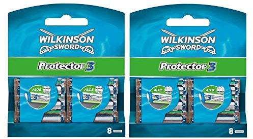 Wilkinson Sword Protector 3 - Pack of 16 Refills of 3 Razor Blades for Men, Conditioning Band with Aloe Vera