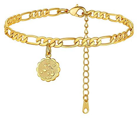 Pendentif Astrologique Bracelet de Cheville -Balance Chaine de Pied Figaro 22 cm Femme Acier Inoxydable Gourmette Plaque Zodiaque Collier Signe Constellation Horoscope Libra