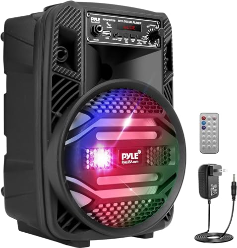 Pyle Bluetooth PA Musikbox, Partybox, Karaoke Maschine, Soundbox, Bluetooth Lautsprecher Groß, Musikanlage 300W, 8” Subwoofer, mobiles PA System, Akku, USB/MP3,AUX, Mic/Guitar Input, FM, Party Lichter