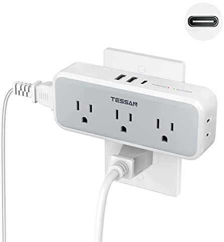 Multi Plug Outlet Extender, USB C Wall Charger, TESSAN Wall Plug Splitter with 5 Outlets and 3 USB, Electrical Power Expander with Surge Protector Spaced for Home Office Dorm Room