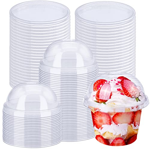 Alaeseje 50 Pack 8oz Disposable Clear Plastic Cups with Dome Lids(Hole in the Lid),PET Dessert Cups,Disposable Snack Bowls for Ice Cream,Cake,Fruit,Parfait, Pudding and Jello Shot