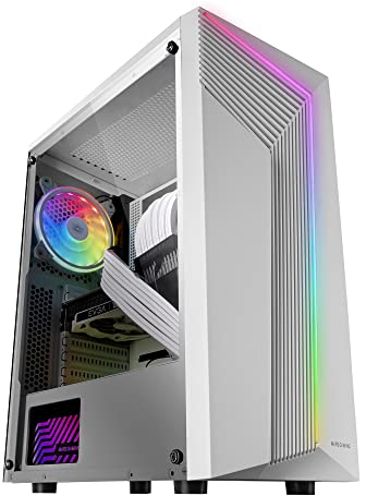 Mars Gaming MC-X7 Weiß, PC Gaming ATX Gehäuse, ARGB Front, 12cm RGB Lüfter, Volles Seitenfenster