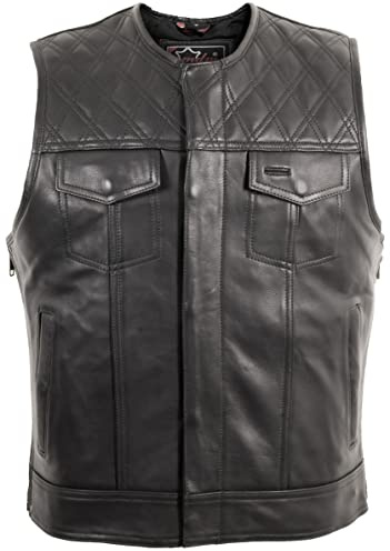 MDM Chaleco de cuero para hombre Club acolchado hombros, Negro , XL