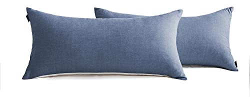 SOULFUL Kissenbezug 40x80 Baumwolle Denim Blue, Kissenbezüge 2 Teilig mit Reißverschluss, Ähnliche Textur wie Stone Washed Leinen, ÖkoTex Zertifiziert, Weich und Bequem