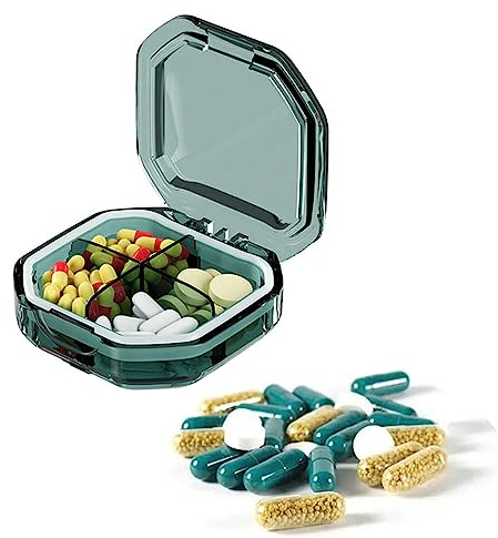 RY-EARL Tablettenbox,Pillendose Klein Tablettendose, 4 Fächer Pillendose Wasserdichte Medikamentenbox für Vitamin, Fischöl, Medikamente (Grün)