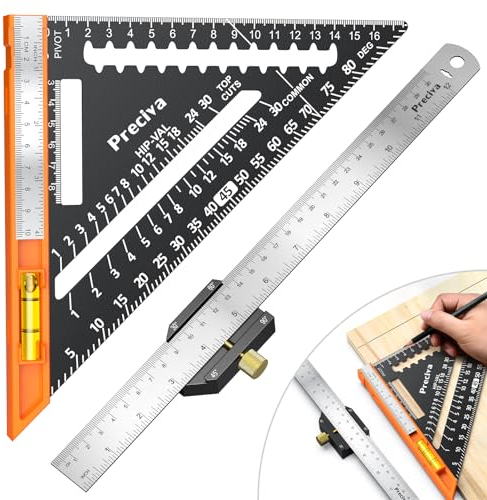 Preciva Woodworking Set Square Tool - Carpenter Set With Metric Rafter and 300mm Combination Square, Versatile Stainless Steel Triangle Scale Ruler for DIY, Homework, Woodwork
