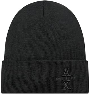 Armani Exchange Men's, The Grid, Sustainable, Embroidered Logo Beanie Hat, Black, One Size